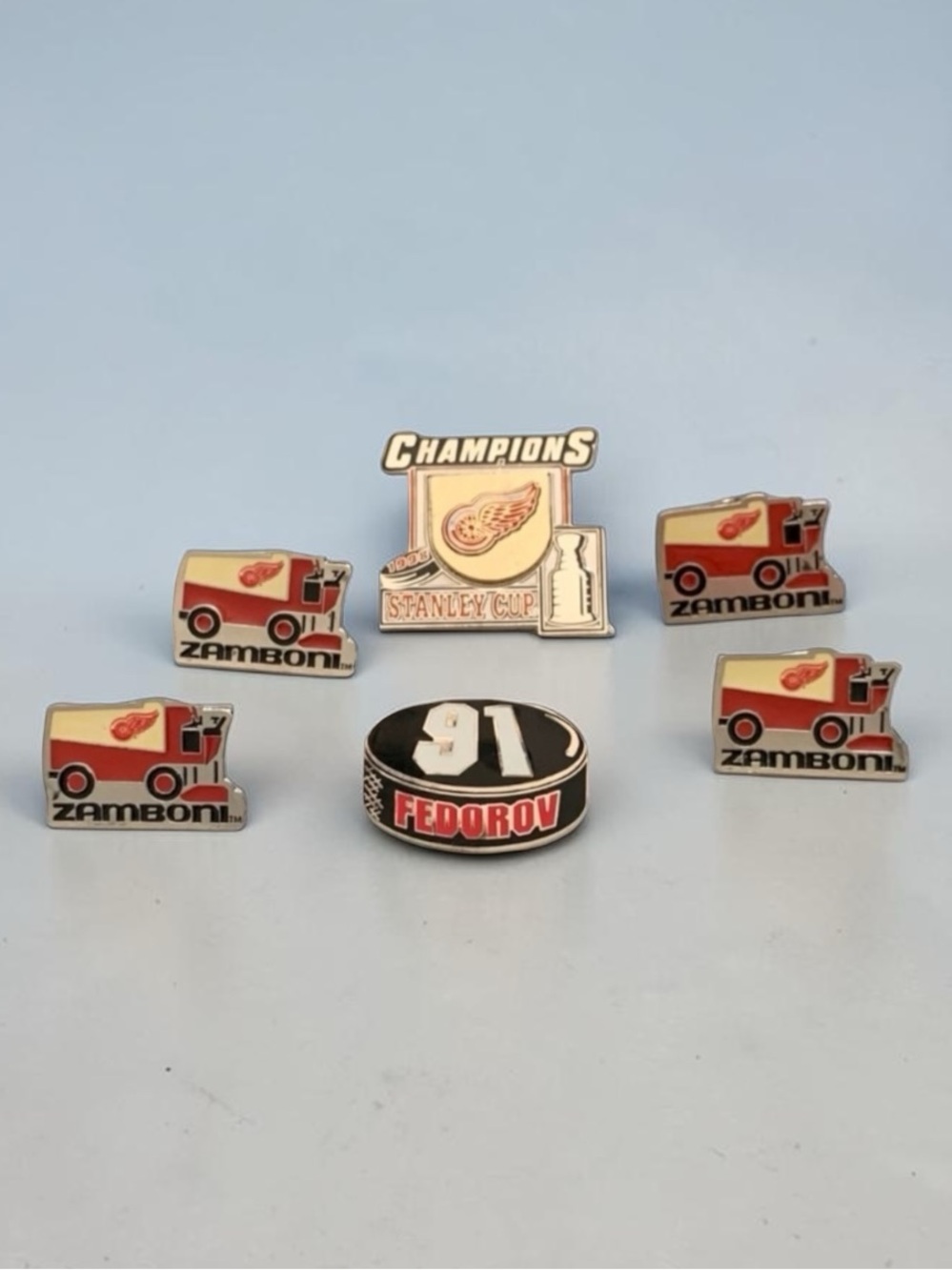 Vintage 90s NHL Detroit Red Wings Hockey Pins Stanley Cup Fedorov Zamboni